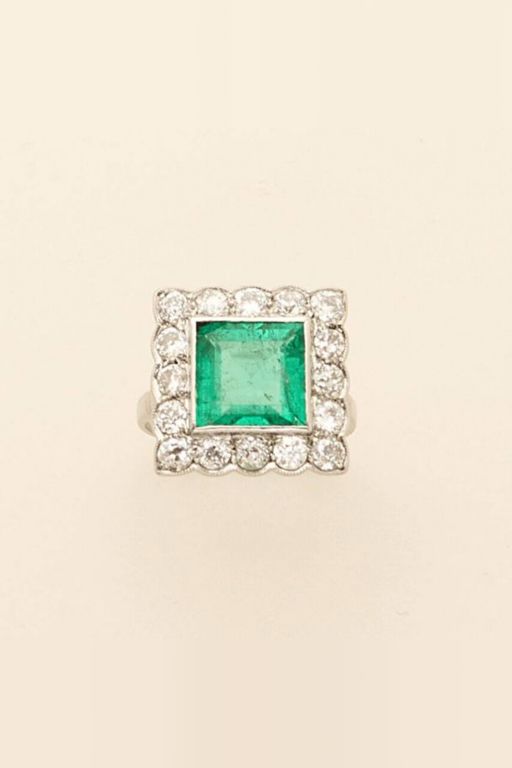 Platinum Emerald and Diamond Ring
