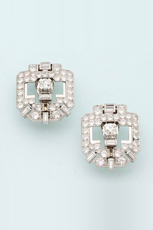 Pair of 18k Gold and Platinum Diamond Earrings