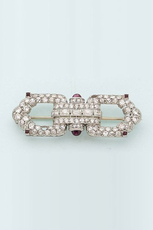 Platinum Diamond and Ruby Brooch