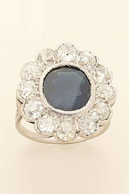 Platinum Sapphire and Diamond Ring