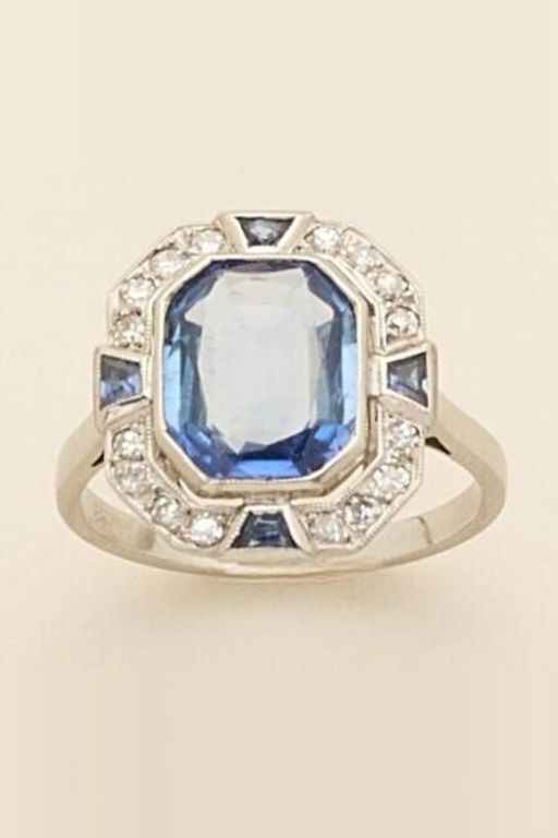 Platinum Sapphire and Diamond Ring