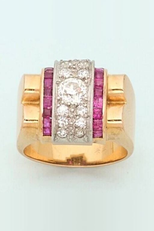 18k Gold and Platinum Diamond and Ruby Ring