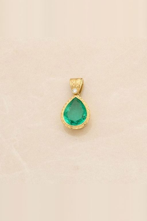 18k Gold Emerald and Diamond Pendant