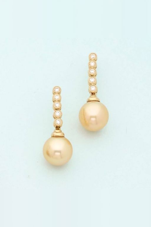Pair of 18k Gold Pearl and Diamond Earrings