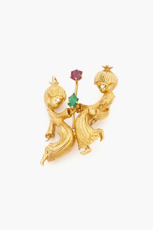 14k Gold Multi-Gem Pendant Brooch