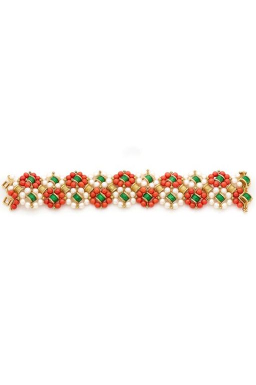 18k Gold Pearl and Coral Bracelet
