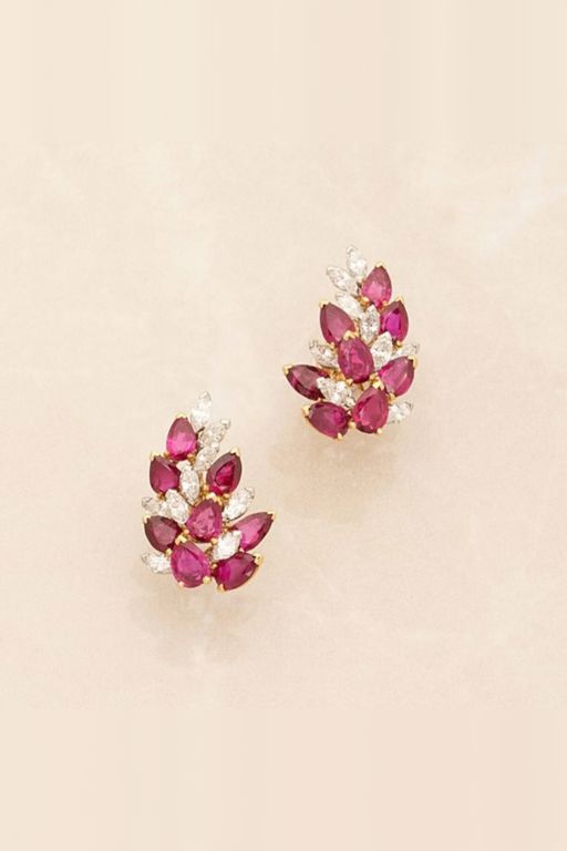 Pair of 18k Gold Ruby and Diamond Earrings