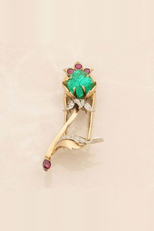 18k Gold Multi-Gem Brooch