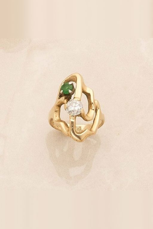 14k Gold Diamond and Emerald Ring