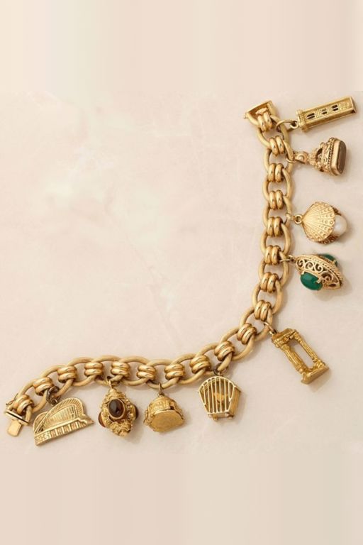 18k Gold Multi-Gem Charm Bracelet