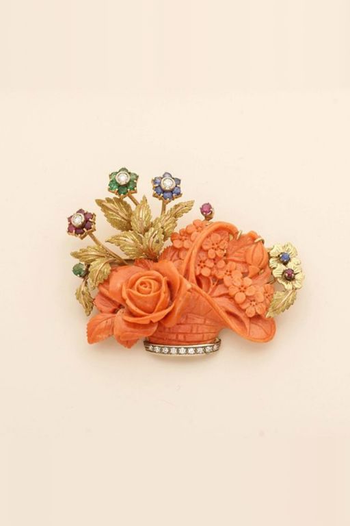 18k Gold Multi-Gem Brooch