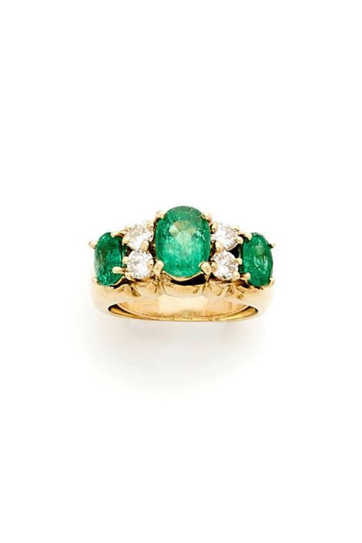 18k Gold Emerald and Diamond Band Ring