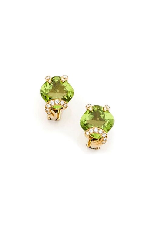 Pair of 18k Gold Peridot and Diamond Earrings