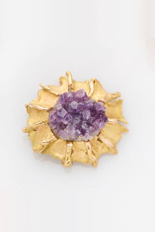 18k Gold Amethyst Pendant Brooch