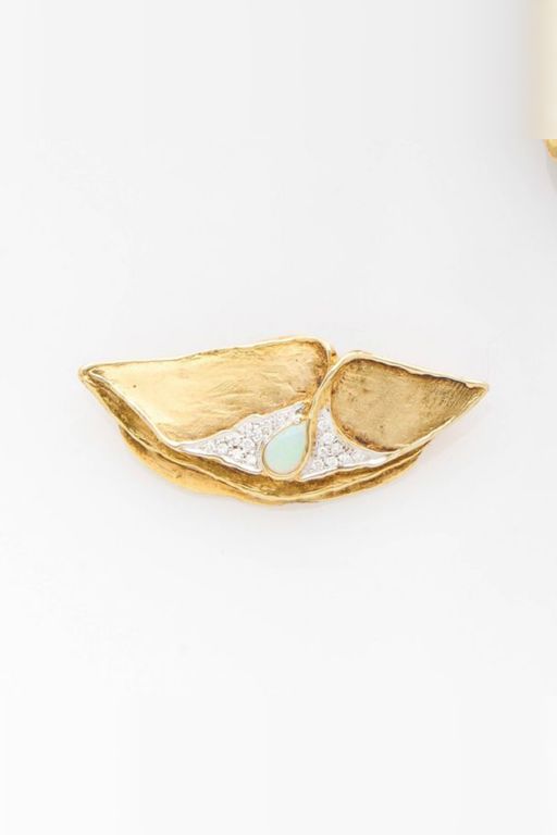 14k Gold Opal and Diamond Brooch