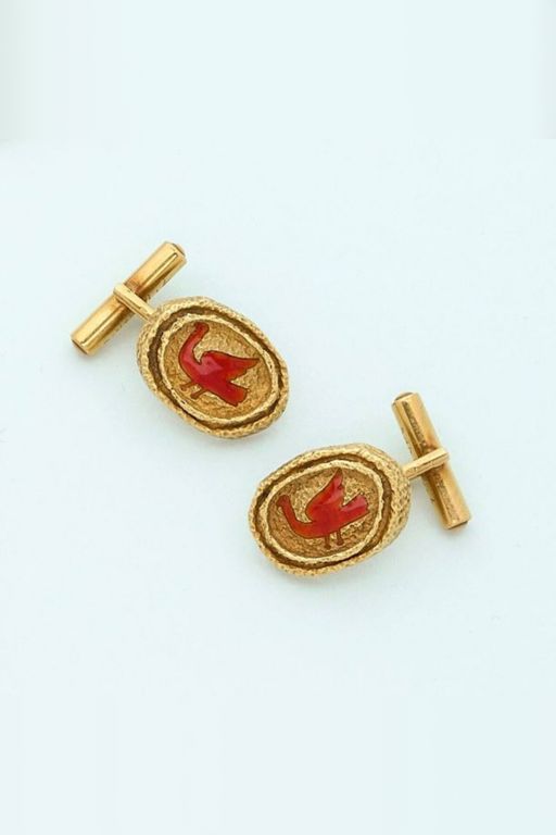 Pair of 18k Gold Enamel Cufflinks