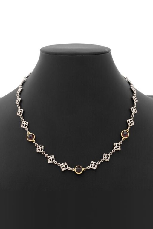Sterling Silver and 18k Gold Garnet Necklace