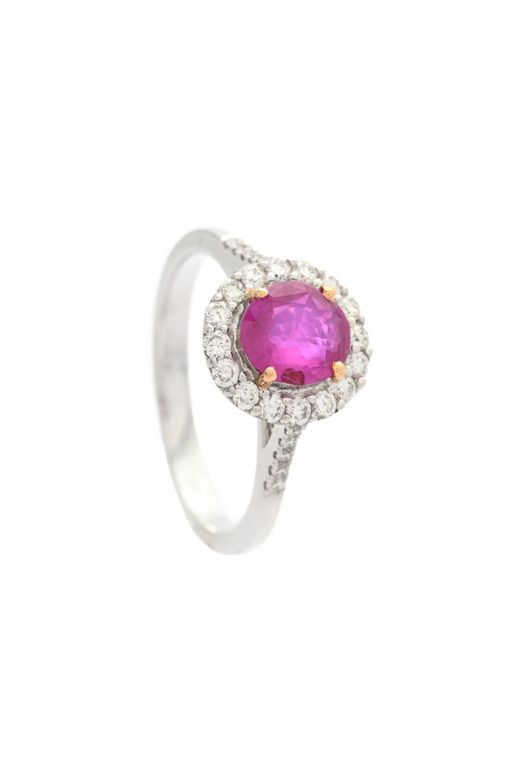 18k Gold Ruby and Diamond Cluster Ring