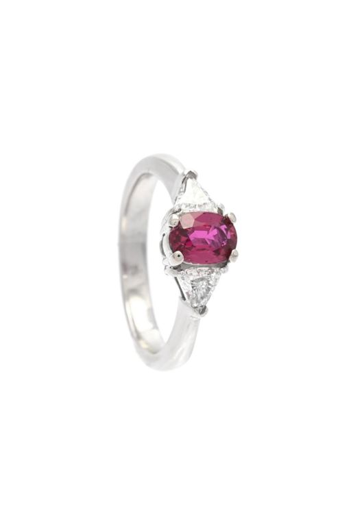 18k Gold Ruby and Diamond Three-Stone Ring