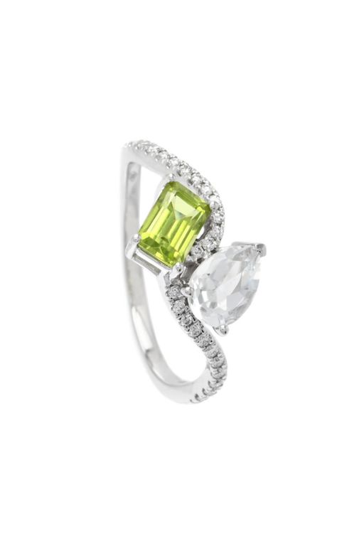 18k Gold Peridot, Topaz and Diamond Ring