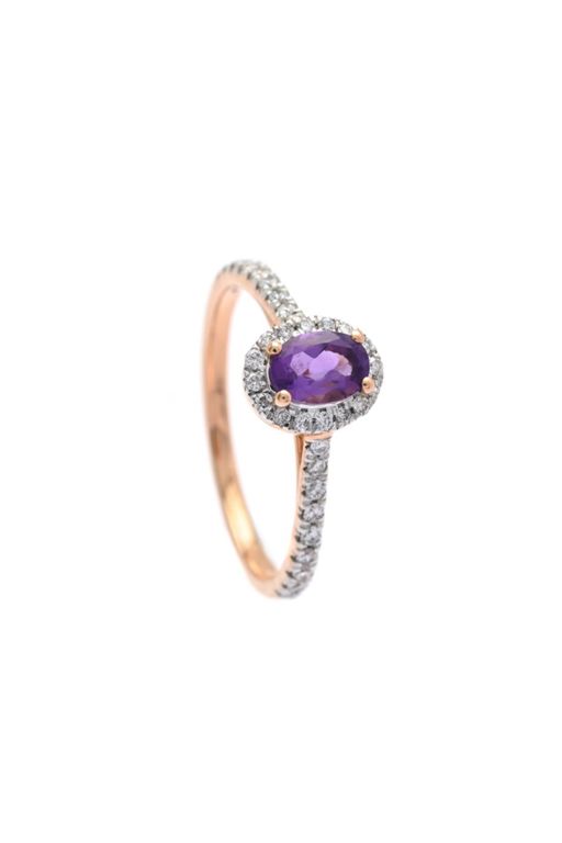 18k Gold Amethyst and Diamond Ring