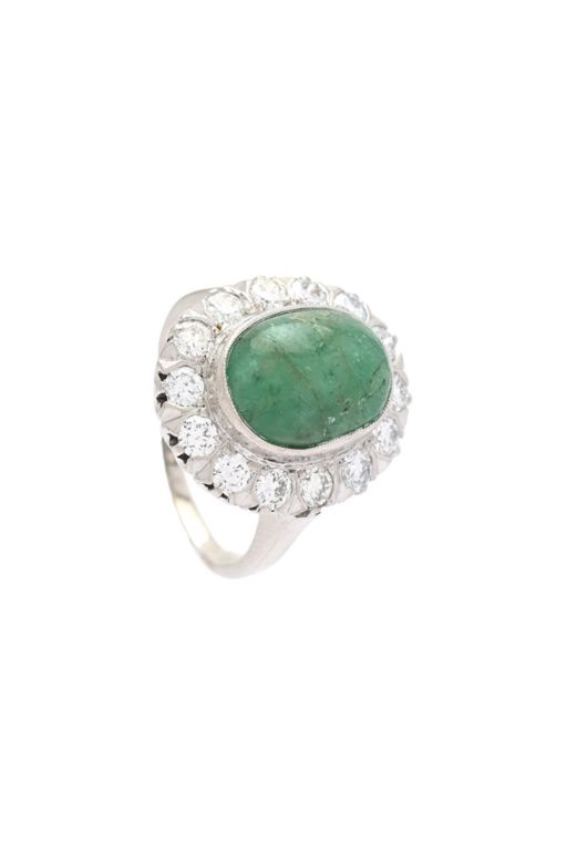 18k Gold Emerald and Diamond Ring