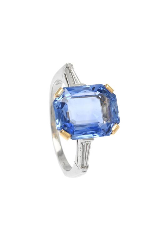 18k Gold and Palladium Sapphire and Diamond Ring