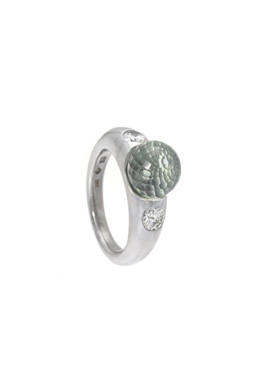 18k Gold Prasiolite and Diamond Ring
