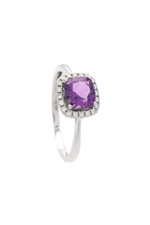 18k Gold Amethyst and Diamond Ring