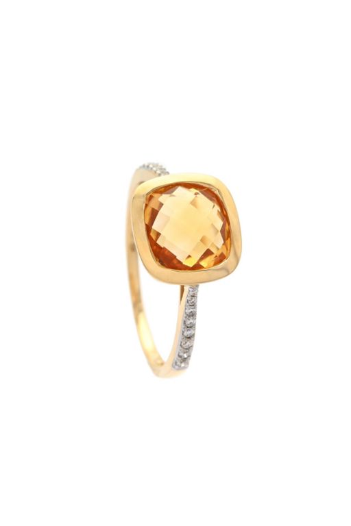 18k Gold Citrine and Diamond Ring
