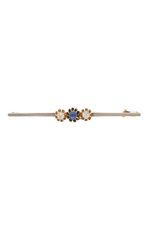 18k Gold Sapphire and Diamond Brooch