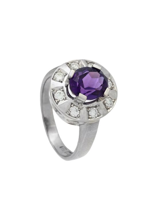 18k Gold Amethyst and Diamond Cluster Ring