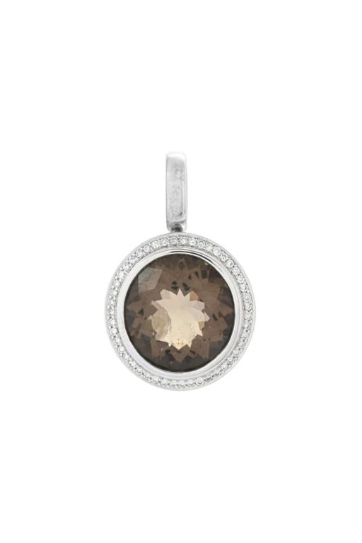 18k Gold Smoky Quartz and Diamond Pendant