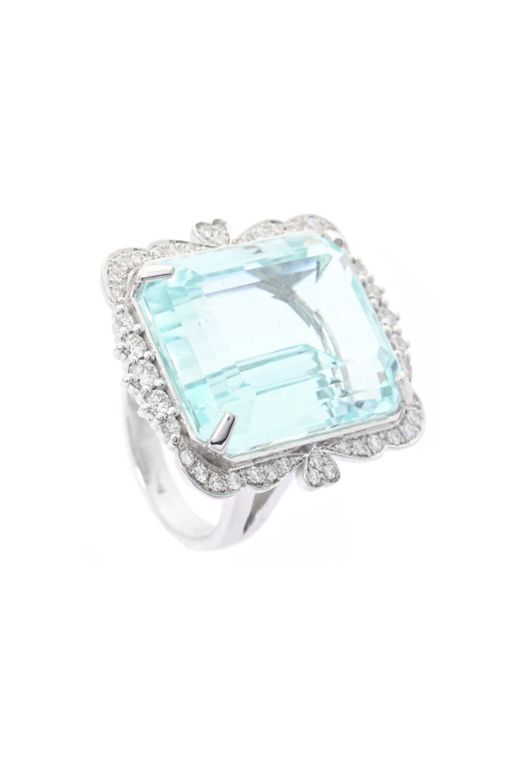 18k Gold Aquamarine and Diamond Ring