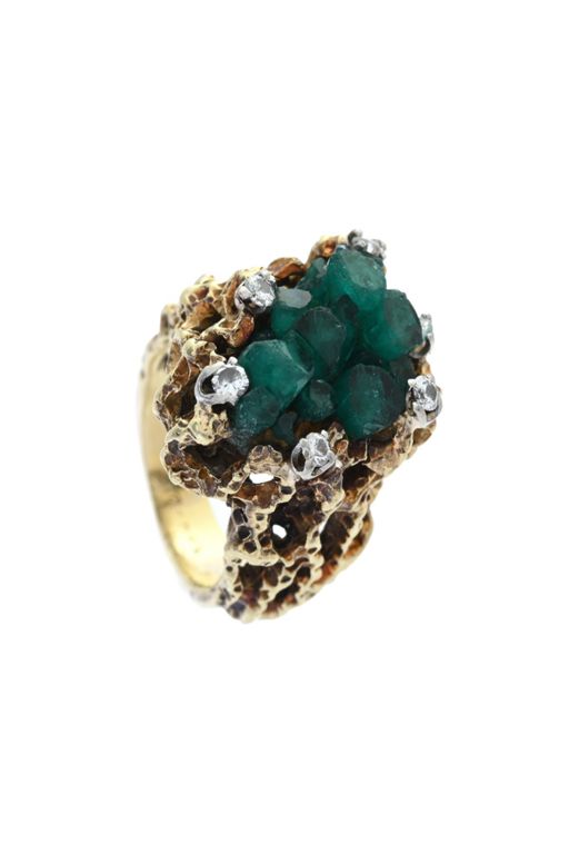 14k Gold Emerald and Diamond Ring