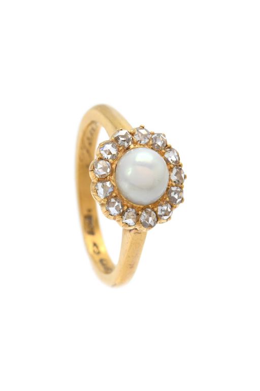 Gold Pearl and Diamond Ring