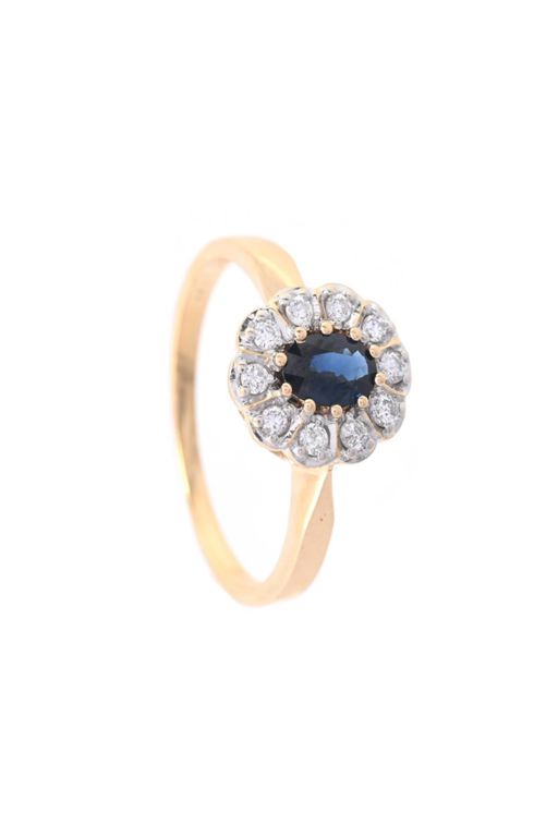 18k Gold Sapphire and Diamond Cluster Ring