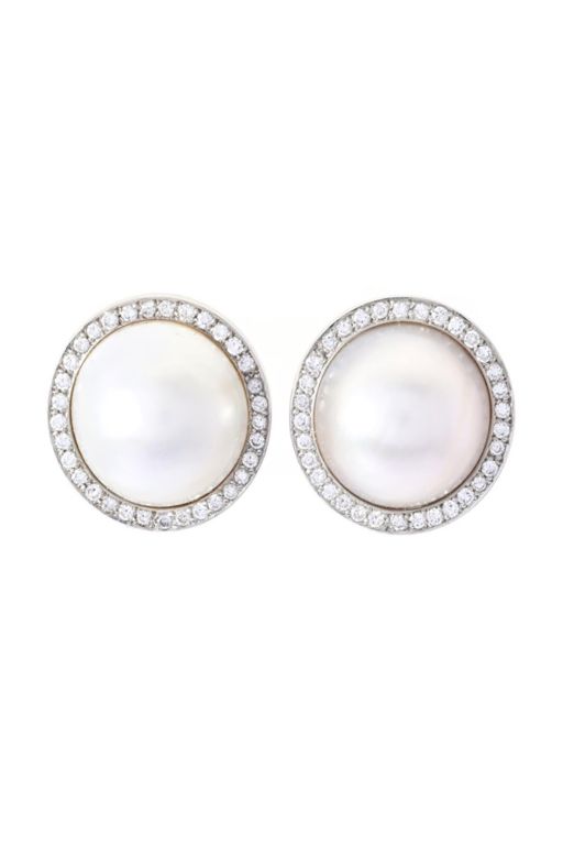 Pair of 18k Gold Pearl and Diamond Earrings