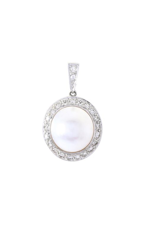 18k Gold Pearl and Diamond Pendant