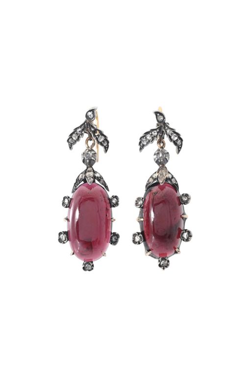 Gold and Silver Garnet and Diamond Earrings