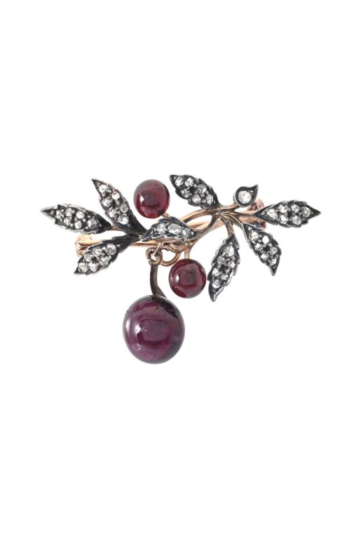 14k Gold and Silver Garnet and Diamond Brooch