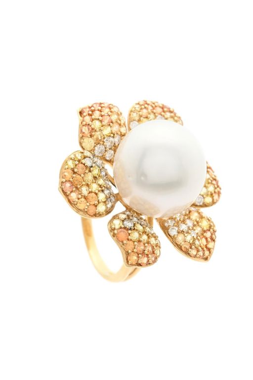 18k Gold Pearl Sapphire and Diamond Ring