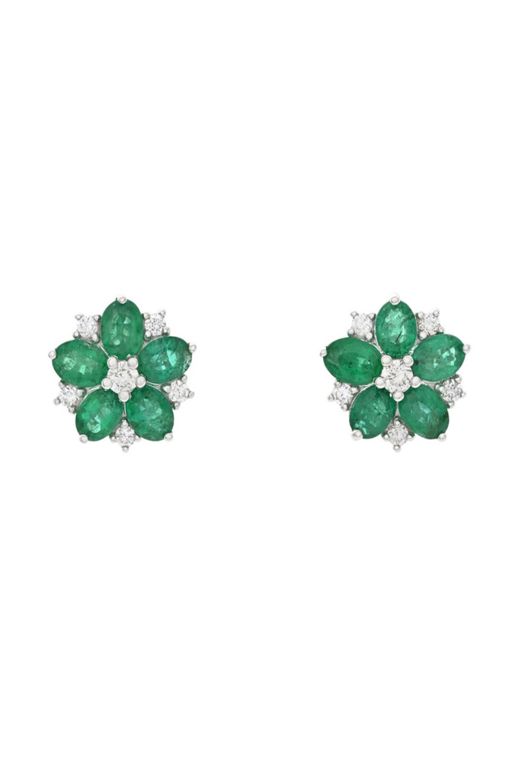 Pair of 18k Gold Emerald and Diamond Earrings