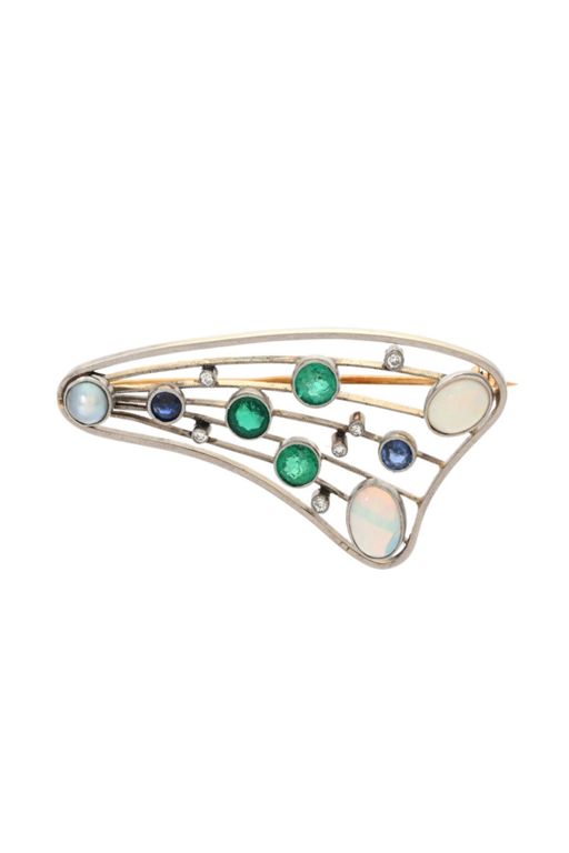 18k Gold Multi-Gem Brooch