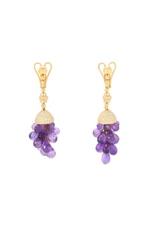Pair of 18k Gold Amethyst and Diamond Earrings