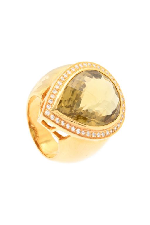 18k Gold Quartz and Diamond Ring