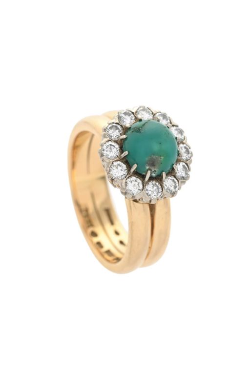 18k Gold Turquoise and Diamond Ring