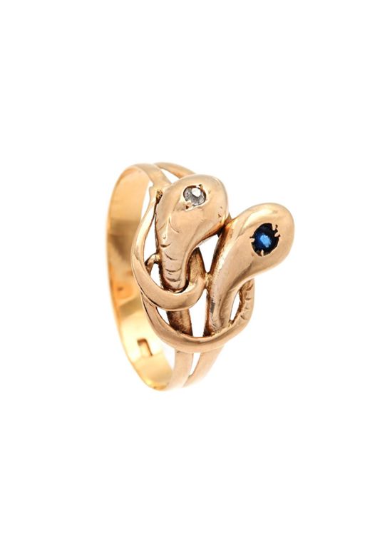18k Gold Diamond and Glass Ring