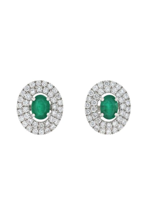 Pair of 18k Gold Emerald and Diamond Earrings