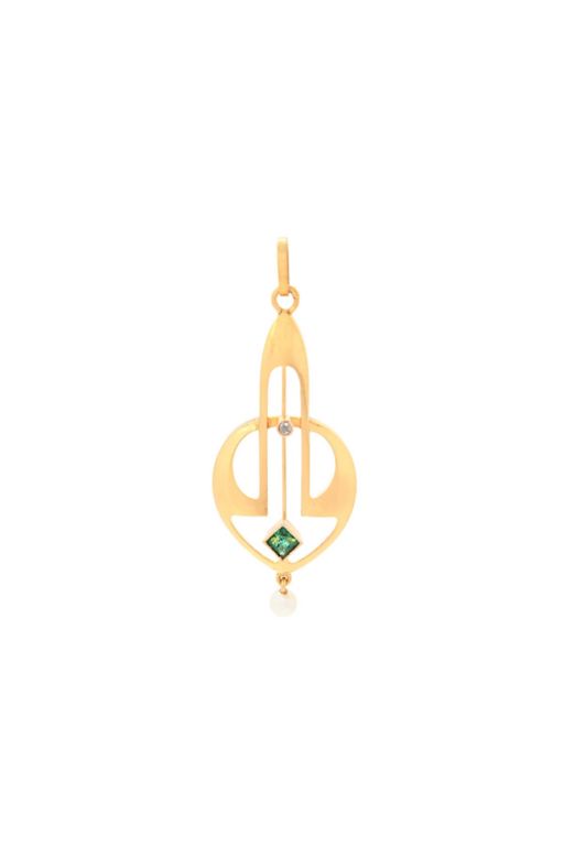18k Gold Emerald Pearl and Diamond Pendant